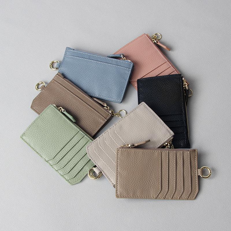 Japanese Style Ultra-Thin Mini Coin Wallet with Zipper and Multi-Card Slots In Genuine Leather
