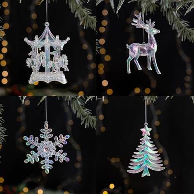 Acrylic Christmas Crystal Pendants Transparent Crystal Clear Xmas Tree Ornament Snowflake Design Glitter Hanging Ornaments