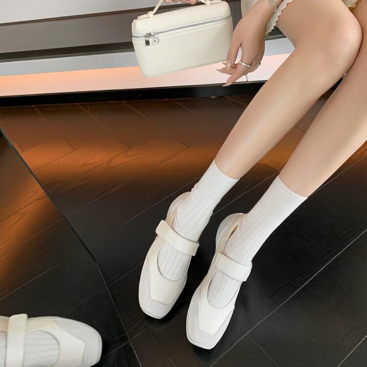 Spot Lightning Hair~ Inside and Outside Full Leather Casual Mary Jane Shoes 2025 Spring First Layer Cowhide Velcro Sports Shoes