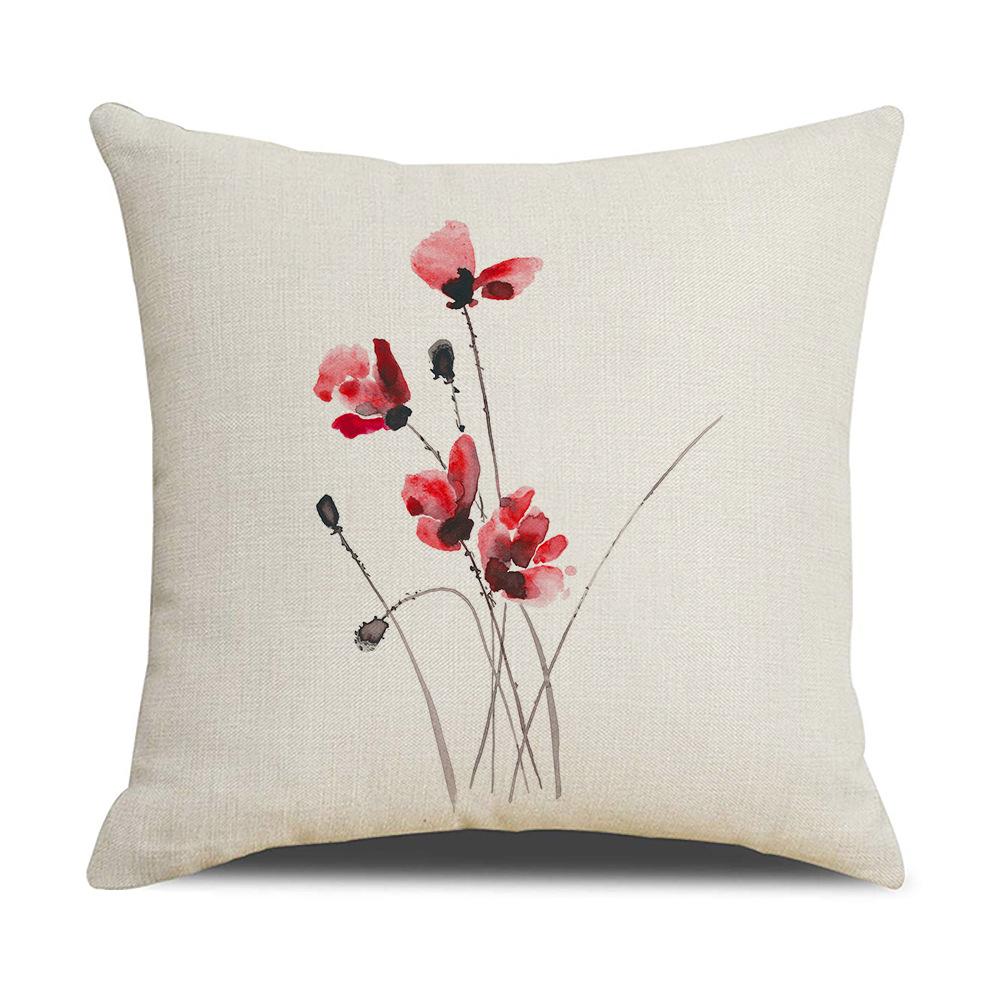 Chinese Style Series Ink Flower and Grass Print Pillow Linen Print New Chinese Style Home Sofa Pillow Living Room Bedroom