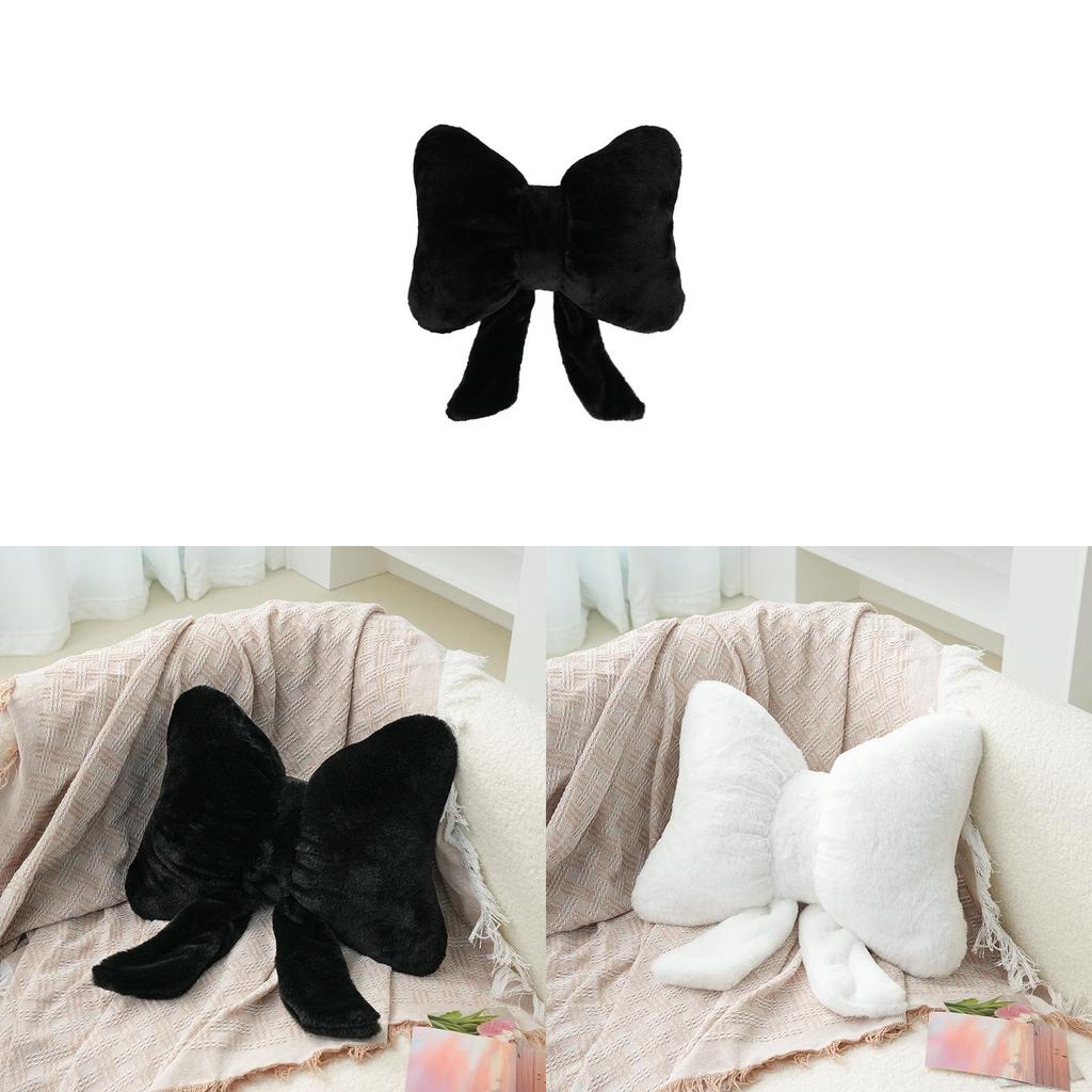Modern Minimalist Black Bowknot Plush Sofa Cushion With Pp Cotton For Living Room Decor