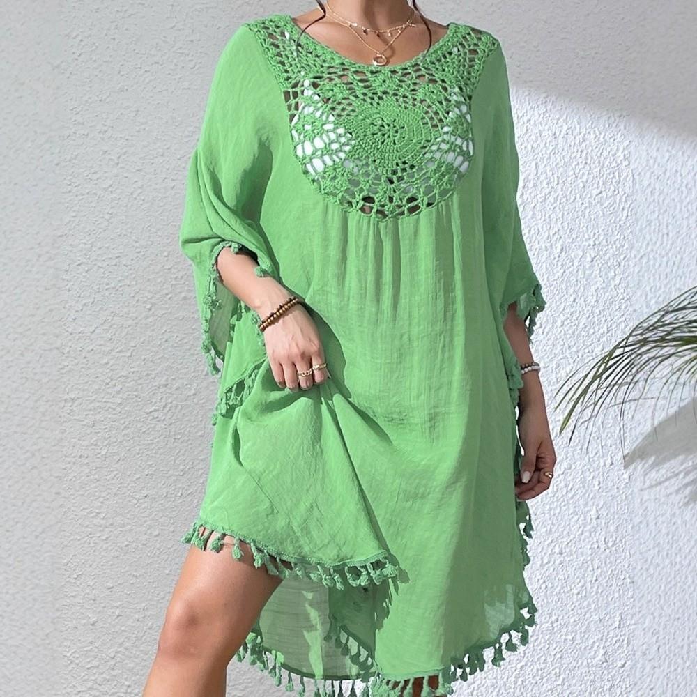 Loose Swimsuit Cover Up Dress Square Neck Beachwear Shirt Fashion Summer Sunscreen Smock  for Women