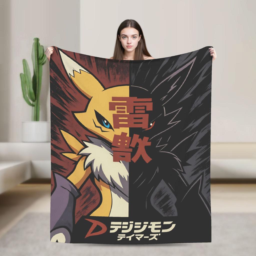 Anime Renamon Cozy Blankets For Sofa Home Novelty Bedding Throws Winter Travel Car Flannel Bedspread