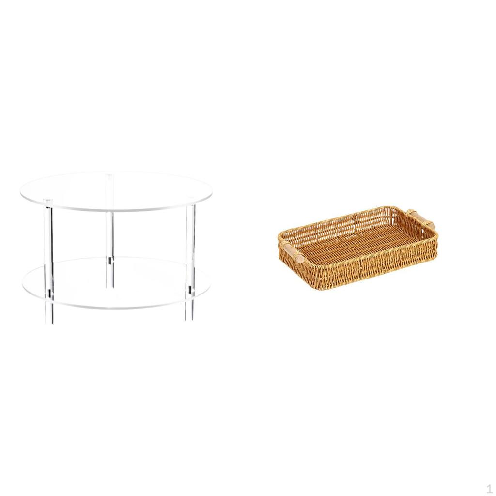 Acrylic Round Side Table End Storage Basket Woven Handmade Bread Tray with Handles for Dining