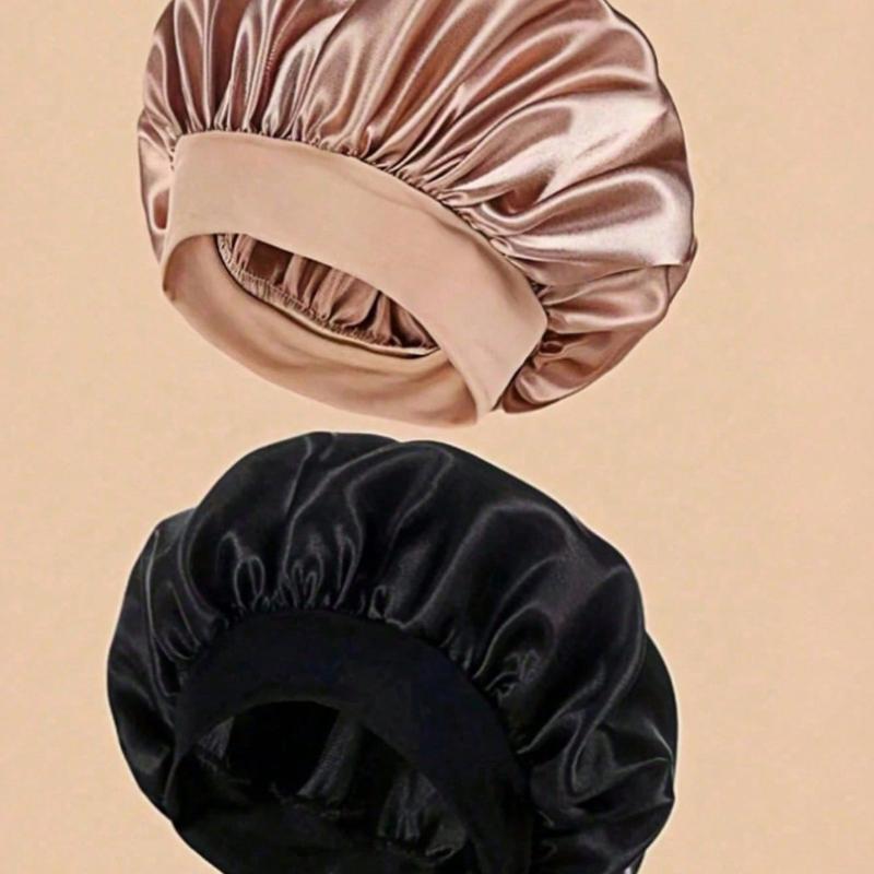 1pc Silk Sleep Cap, Satin Hair Cap, Soft Elastic Band Silk Sleep Cap, Curly Hair Silk Headband, Women Solid Color Wide-Brim Elastic Silky Satin Casual