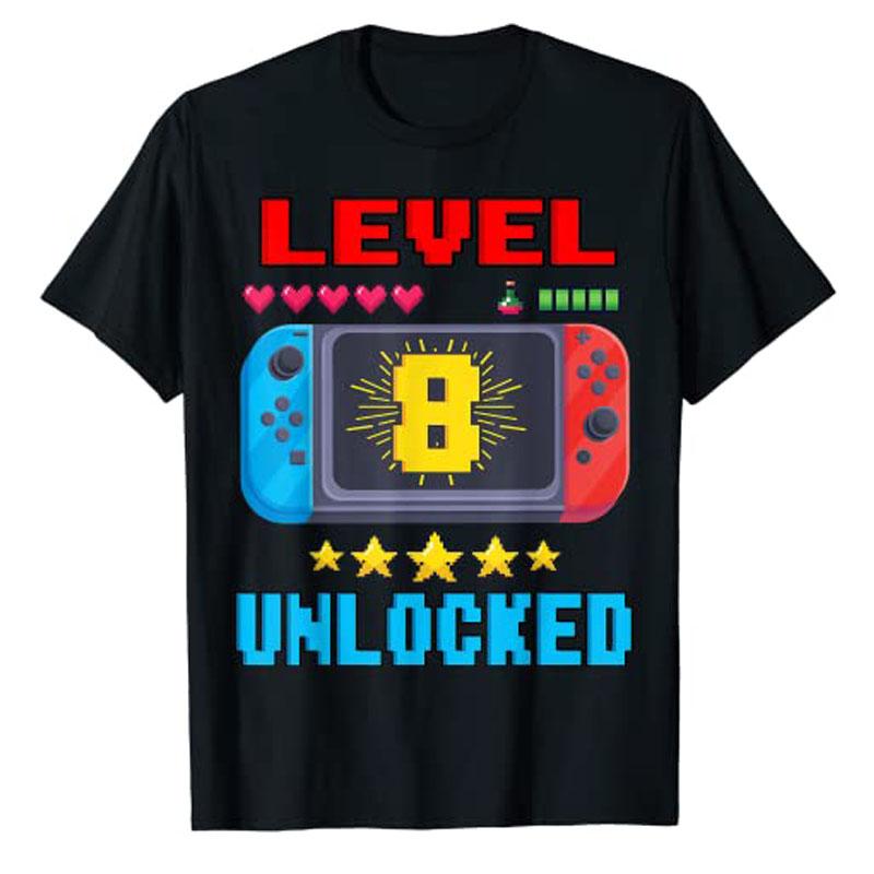 8th Birthday Boy Level 8 Unlocked Video Gamer Birthday T-Shirt Sons Birthday Gifts Game Lover Graphic Tee Tops Cute B-day Outfit S разноцветный