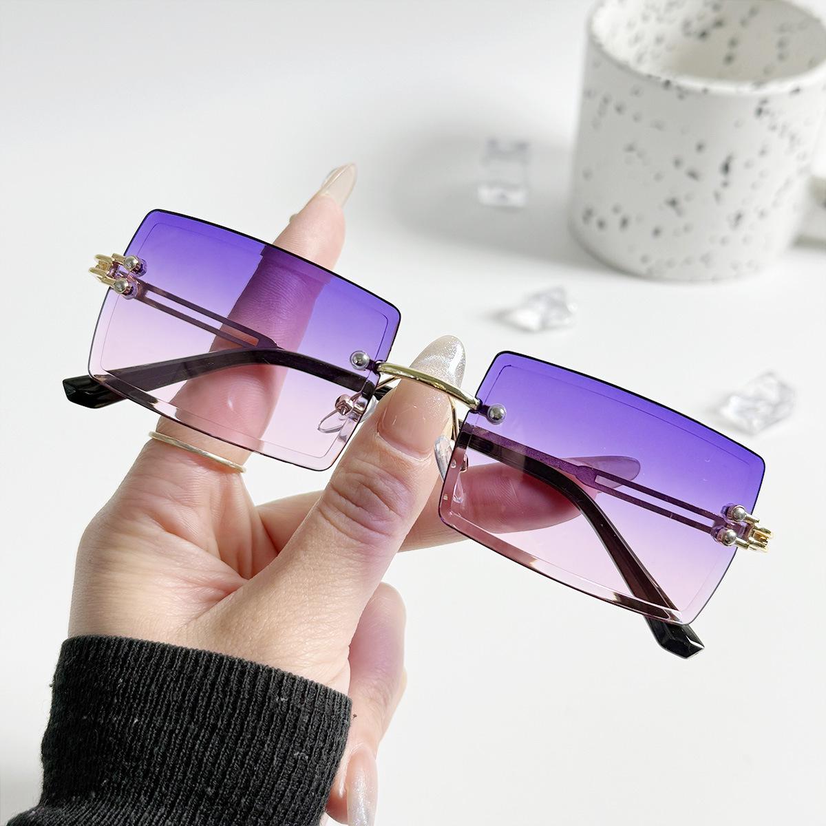 

Trendy Women s Frameless Square Sunglasses with Multi-Color Ocean Lenses