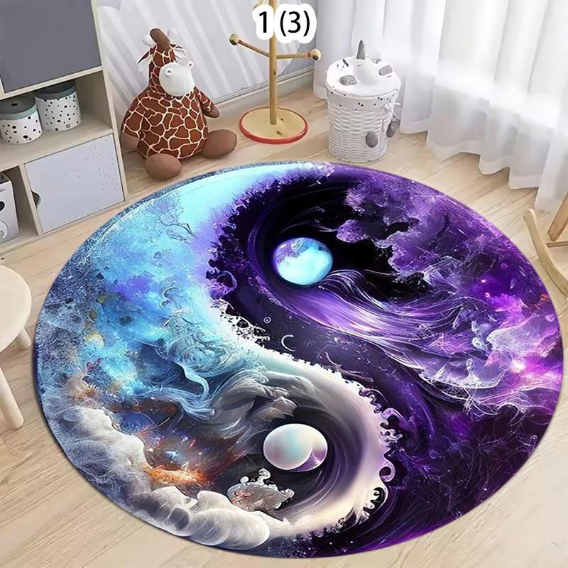 2D Chinese Tai Chi Naturalize Yin and Yang Round Carpet Rug for Living Room Bedroom Child Decor,Pet Area Rug Non-slip Floor Mat