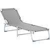 Reclining Sun Lounger Chair Folding Camping Bed with 4-Position Adjustable Backrest, Grey