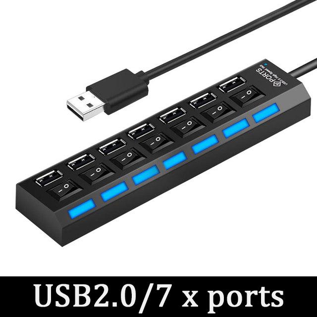 4 In 1 USB 3.0 Hub 7 Port With LED Indicator Independent Switch Control For Laptop Flash Drive Hard Disk Printer Camera Keyboard