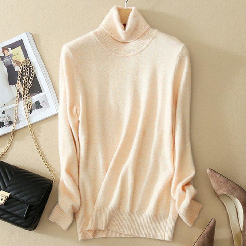 Women's Winter Slim Sweater Knit Turtleneck Soft Cashmere Wool Long Sleeve Pullover