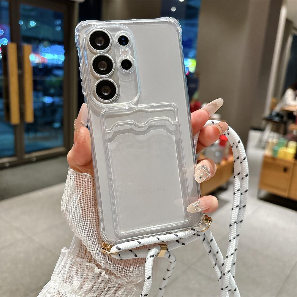 Crossbody Lanyard Clear Slot Card Holder Soft Case for Samsung S25 S26 Edge S23 S24 Ultra S22 Plus A56 A55 A54 A53 A52 A51 Cover
