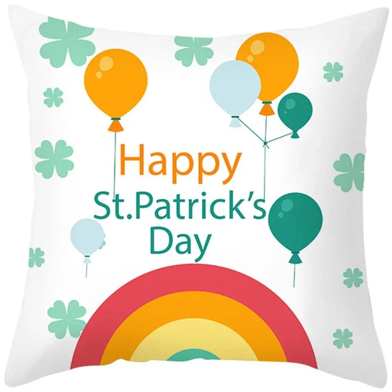 St. Patrick'S Day Pillow Case Green Cartoon Letter Four-Leaf Clover Sofa Cushion Cover Ireland National Day Pillow Cover