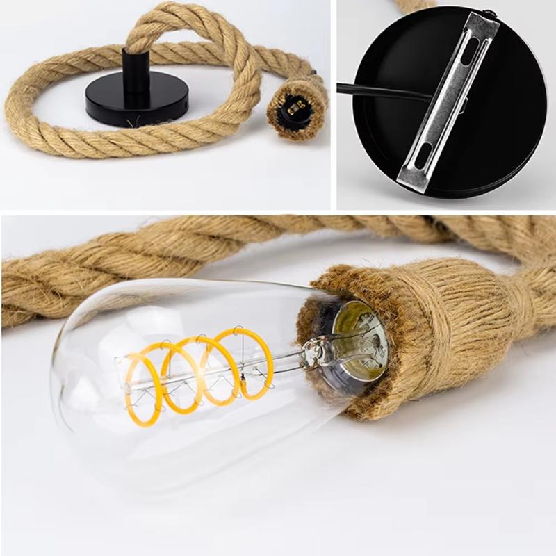 Industrial Vintage Hemp Rope Pendant Lights Attic Personality Indoor Lightings For Loft/Living Room/Bar Pendant Chandelier
