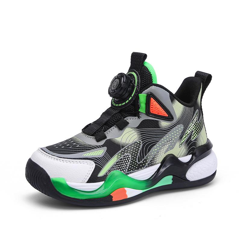 Jungen und Mädchen Klett-Sneaker Kinder-Basketballschuhe Herbst neue Leder-Sneaker Platzreibung Sound Rebound