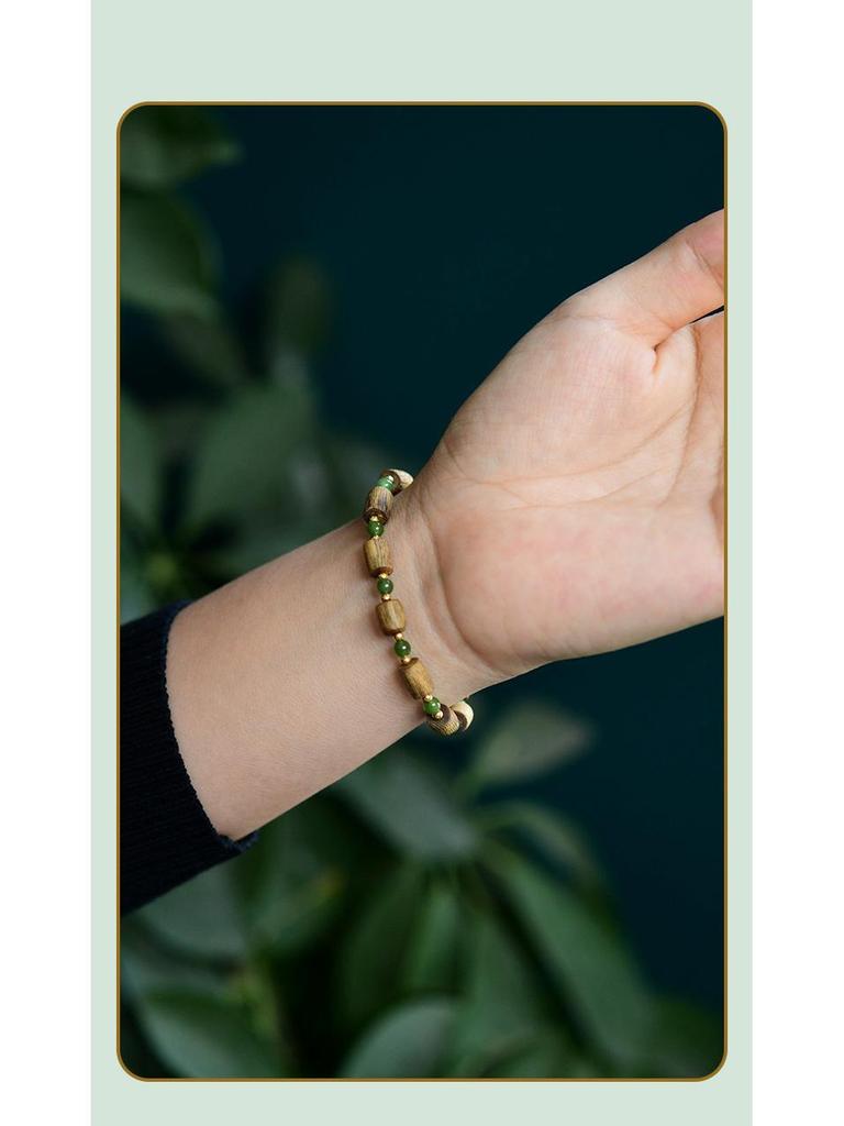 Natural Agarwood & Hetian Jade Bracelet with 925 Silver Beads (No Oiling)