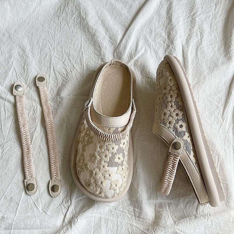 Baotou Sandalen Damen tragen vielseitige Sandalen draußen Sommer, ein Pedal flachsohlige Büroarbeit Halbschuhe beliebt einzelne Schuhe