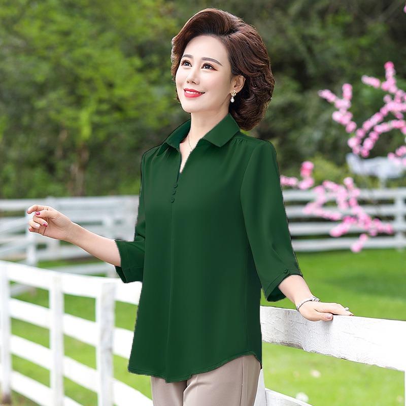 

Spring Style Shirts Fashionable Loose Shirts for Middle-aged and Elderly Women Noble Temperament Small Shirt Tops M зелёный
