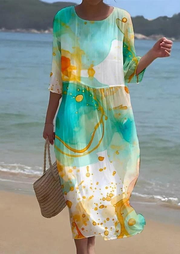 European and American New Large-size Dress Women's Clothing Seaside Vacation Printed Loose Long Dress