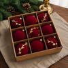 Soft Touch Decorative Balls 9Pcs Flocked Christmas Ball Ornaments, Burgundy Velvet with Gold Festive Garland Accents Embroidery, Hanging Tree