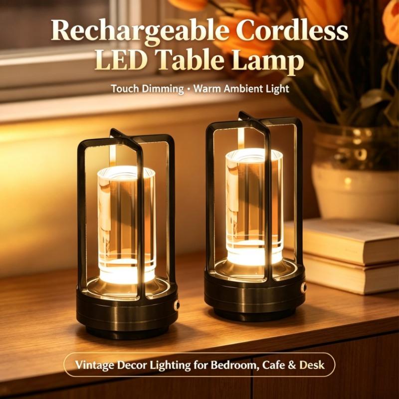 Portable Rechargeable LED Atmosphere Lamp, Vintage Creative Table Light, Touch Dimmable Decor Lighting for Bedside, Desk, Restaurant, Camping
