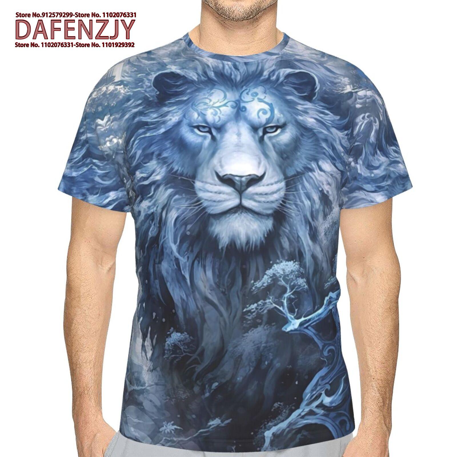 

Летняя модная уличная футболка с изображением льва, 3D-принтованная футболка с короткими рукавами, модная повседневная одежда, мужская спортивная футболка со львом S синий