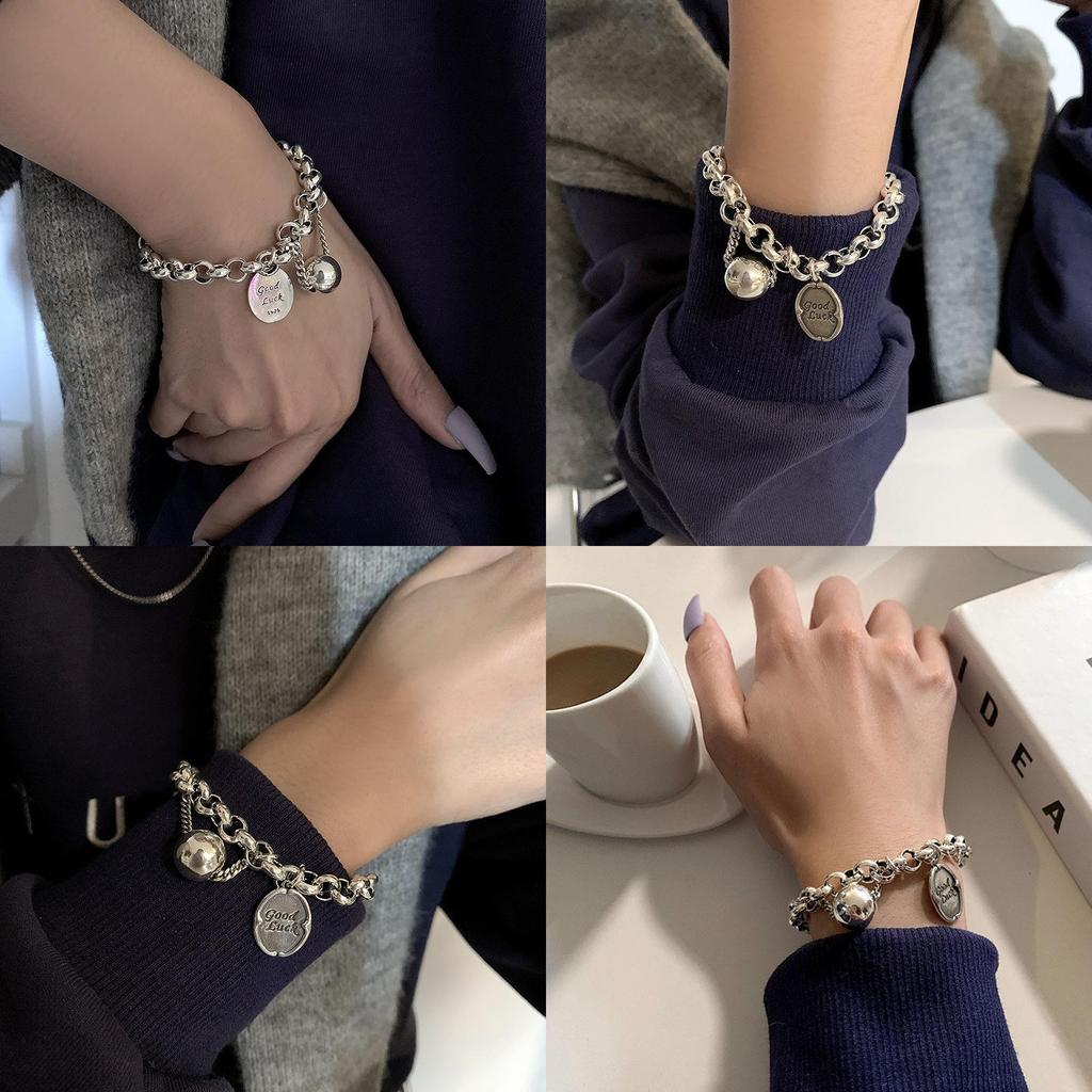 Good Luck Letter Geometric Alloy Bracelet For Women With Electroplating And Hip Hop Style For Travel Gift