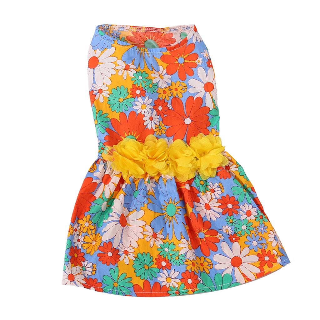 Hundekleid, weich, hautfreundlich, modisch, für den Urlaub mit Welpen, mit Blumendekor für Frühling und Sommer