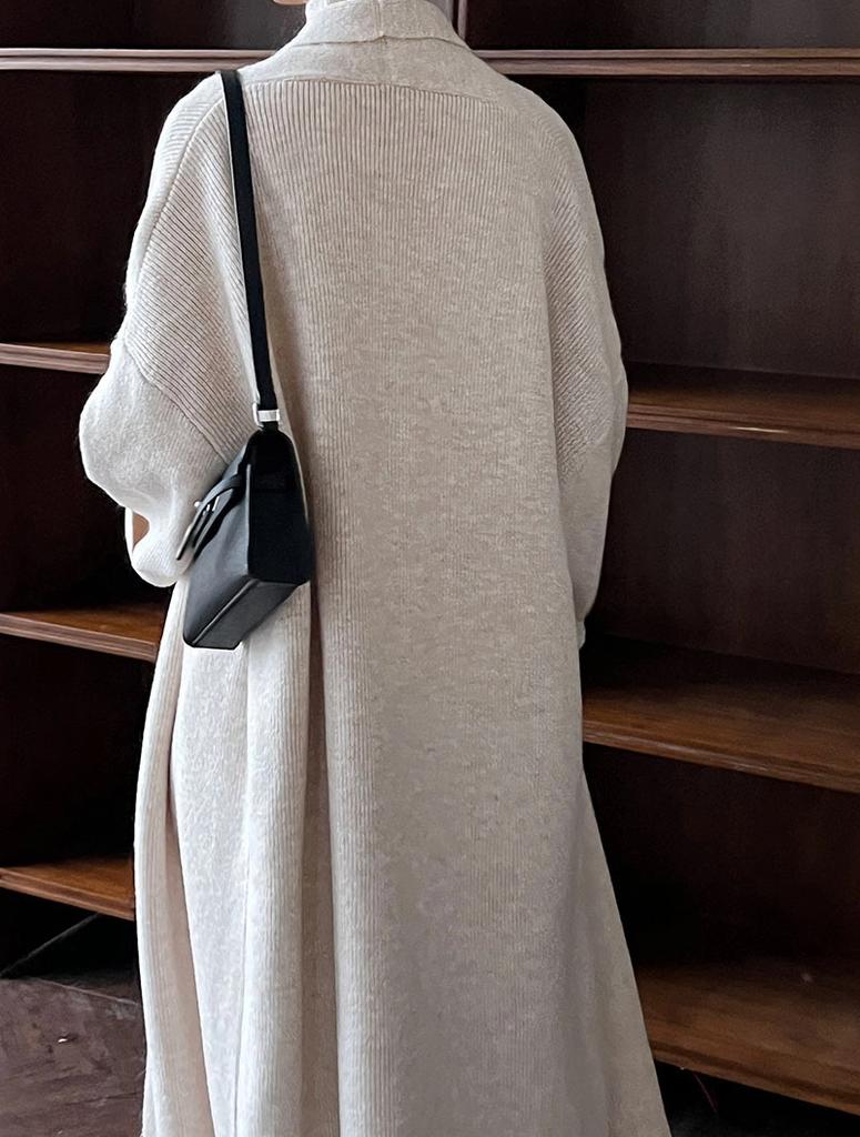 Cárdigan largo de punto, vestido de cuello alto, conjunto de dos piezas