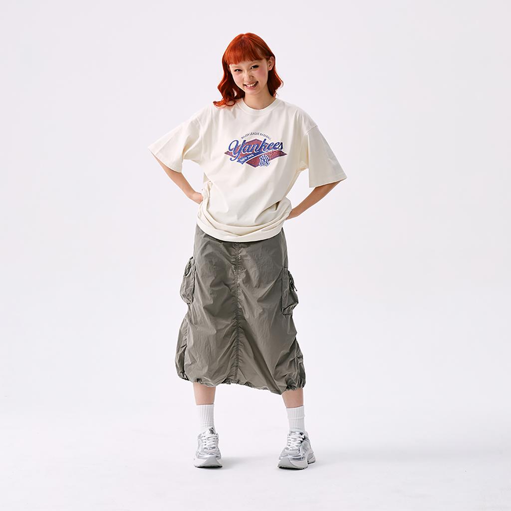 New MLB New York Yankees Basic Collection SS25 Casual Long Skirt Women's Flower Gray Brown 3FSKB0553-50BRM