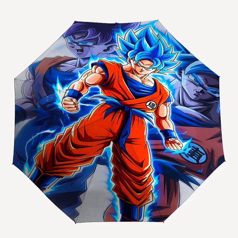 1pc Dragon Ball Z Goku Super Saiyan Blue Automatic Folding Umbrella Portable 3-Fold Design, 8-Bone Iron Frame Outdoor Umbrella, Perfect Gift for Fans,