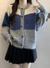 Retro Korean Color Block Striped Knit Cardigan – Women's Autumn/Winter Versatile Design