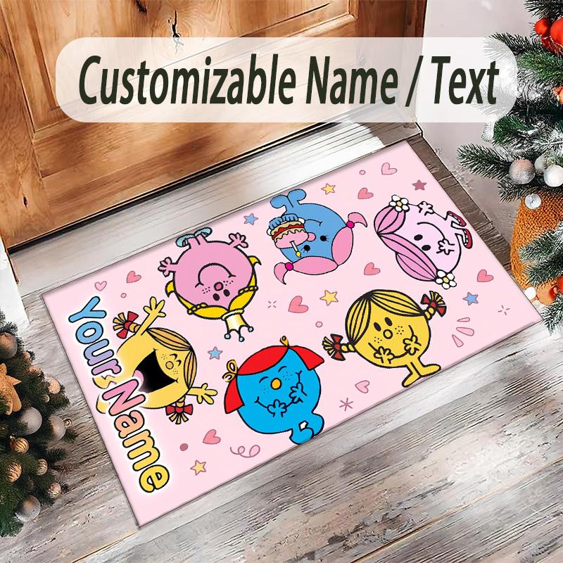 Personalized Crystal Velvet Carpet Custom Name Text,Mr. Men & Little Miss Anti Slip Area Rug For Home Decoration