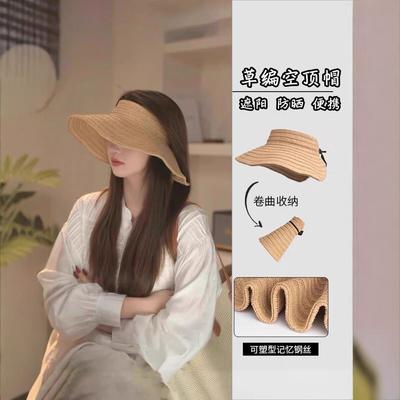 New Eaves Empty Top Sunscreen Hat Women's Summer Travel Roll Sun Hat Beach Vacation Sun Hat Women