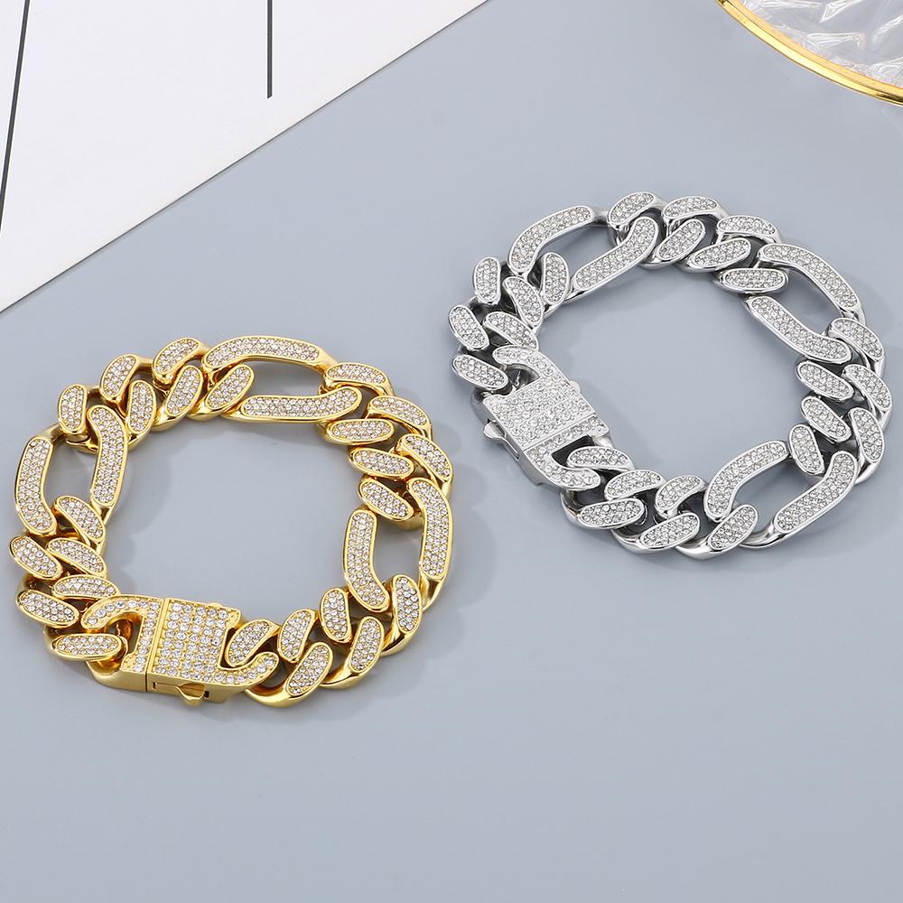 Hip-Hop Jewelry CZ Cuban Chain Man Bracelet Necklace Set Luxury Gold Color 60CM Long Stainless Steel Men's Necklace & Bracelets