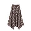 Autumn Retro Plaid Skirt Women High Waist A Line Midi Length Irregular Hem Vintage Fashion