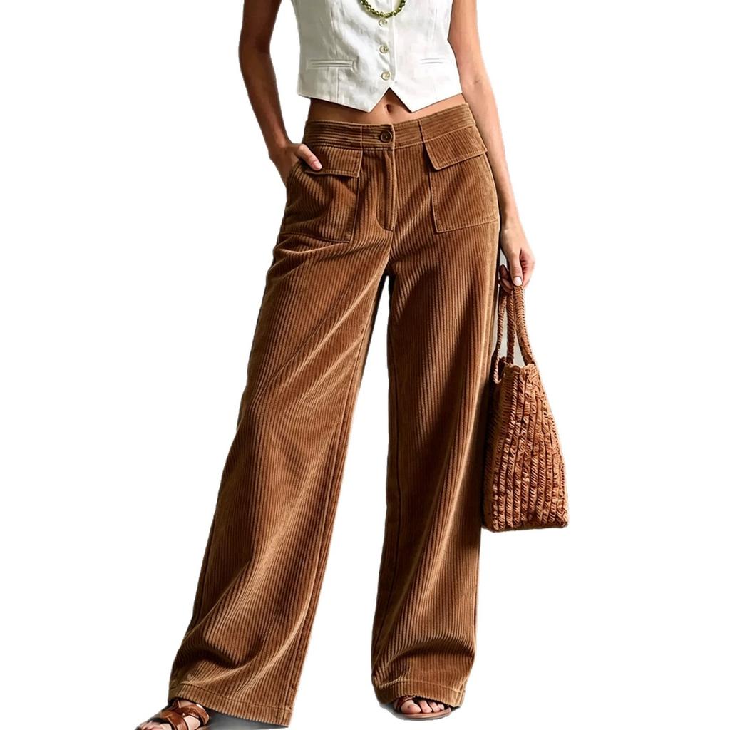 Pantaloni da donna a zampa larga in velluto a coste Vita elastica Vestibilità comoda Pantaloni casual