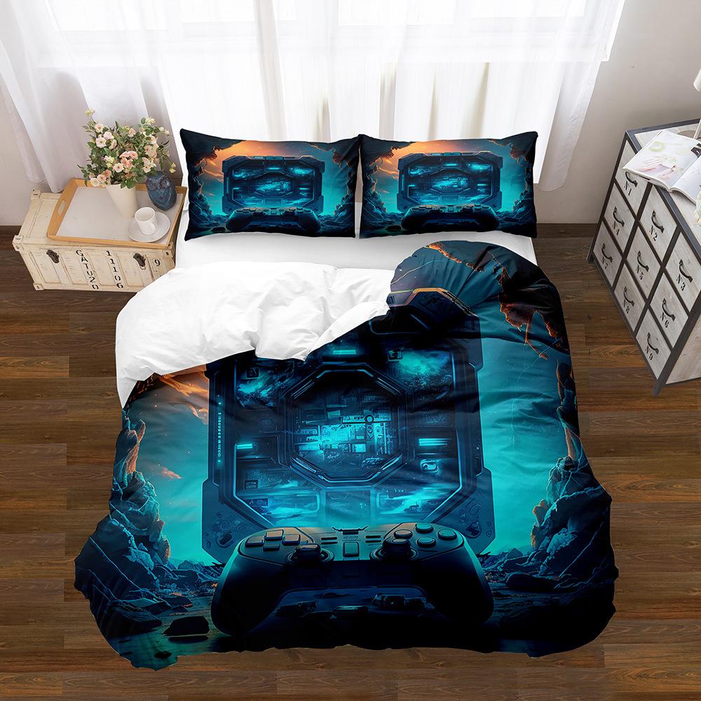 Gamepad Pattern Printing Quilt Cover Pillowcase 3D Digital Printing Three-Piece Set