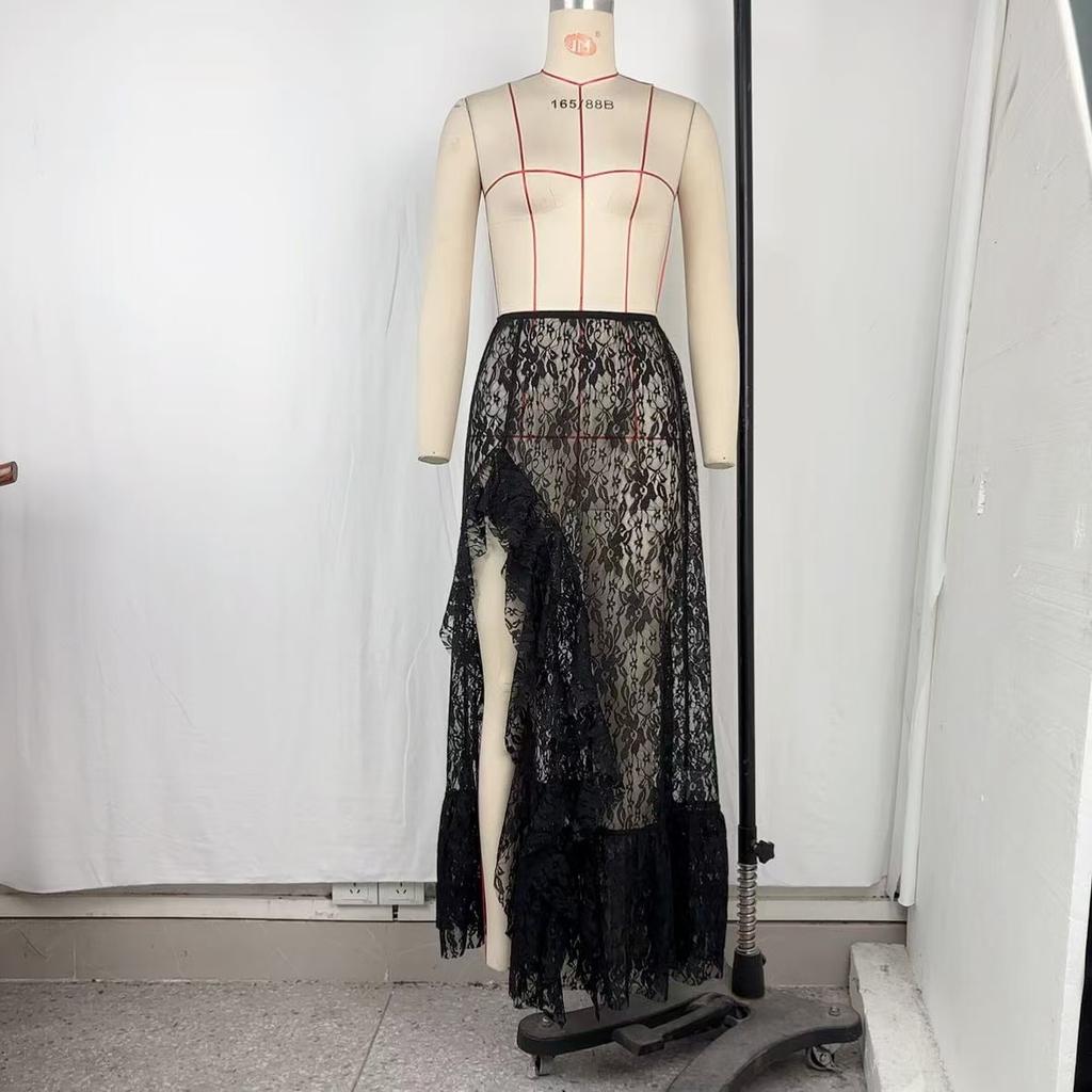 Women's Clothing New Summer Versatile Slim Irregular Lace Slit Skirt