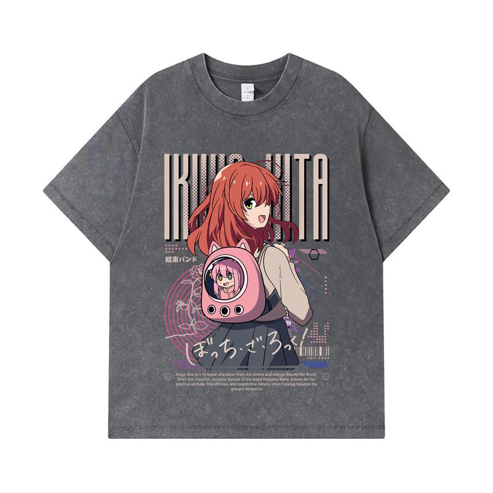 275 GSM Washed T-shirts 100% Cotton Bocchi The Rock V2 Kita Print Unisex Heavy Cotton T Shirt