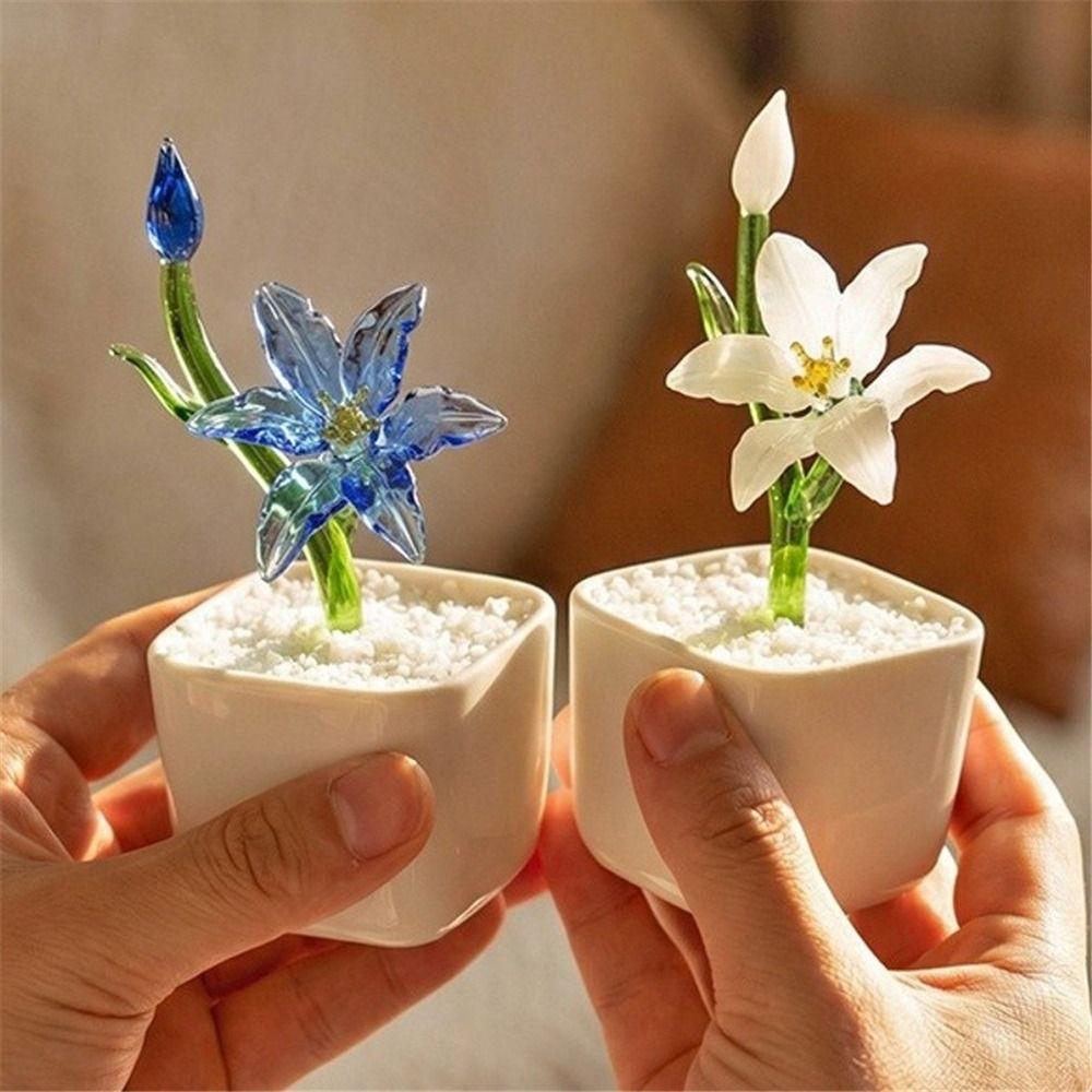 With Flowerpot Glass Flower Bouquet Mini Glass Flower Decor  Wedding Decoration