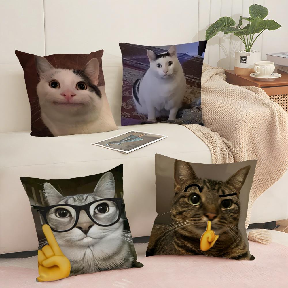 Funny Cat Meme Pillow Cover Short Plush Polyester Cushion Case Decor Throw Pillowcase Home Deco