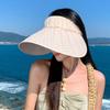 Sonnenhut Kariertes Design Leere Oberseite Vollgesichts-Sonnenschutz Hut mit großem Schirm und Schleife Dekoration mit Kunstperlen Sommer-Reisehut