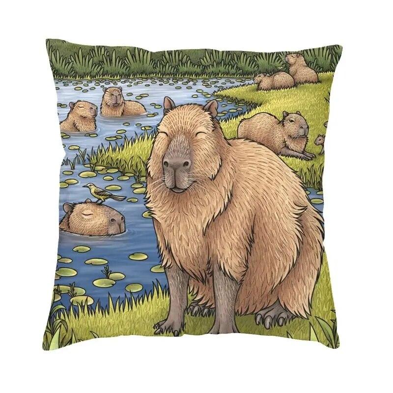 Capybara Try Eating Cushion Cover Nordic Pillow  for Car Sofa Printed
