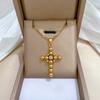 Round Bead Cross Personalized Minimalist Furnace Real Gold Necklace Female Collarbone Chain
