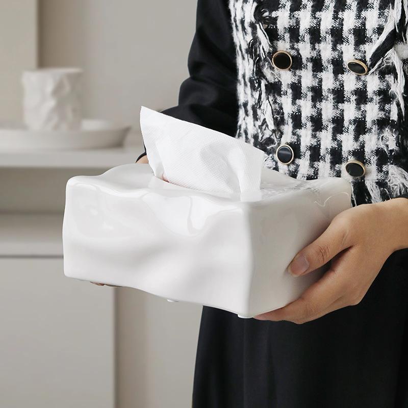 Waterproof Ceramic Cream Air Tissue Box Living Room Light Luxury Decoration Household Modern Simple Table Napkin Box Paper Extraction