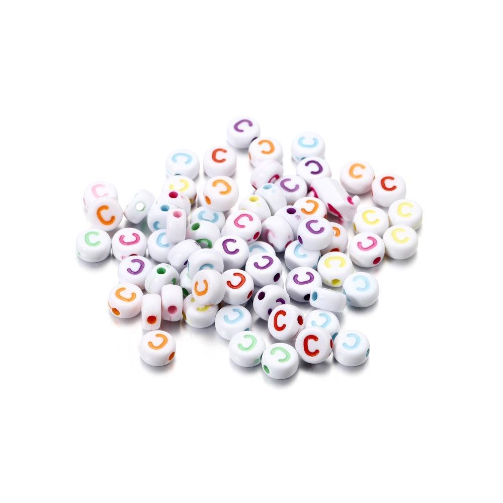 Color Letter Beads On White Background Acrylic English Letter Beads Plastic Round Bracelet Beads 26 Single Letter D