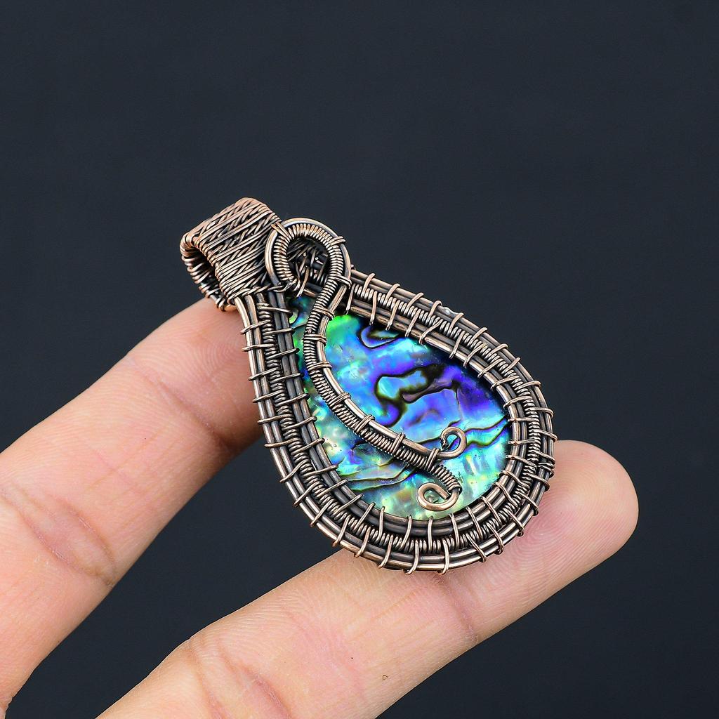 Pandantiv Abalone Shell înfășurat cu sârmă de cupru 999, Bijuterii pandantiv cu piatră prețioasă lucrate manual, Cadouri pentru soție Pandantiv nou-nouț