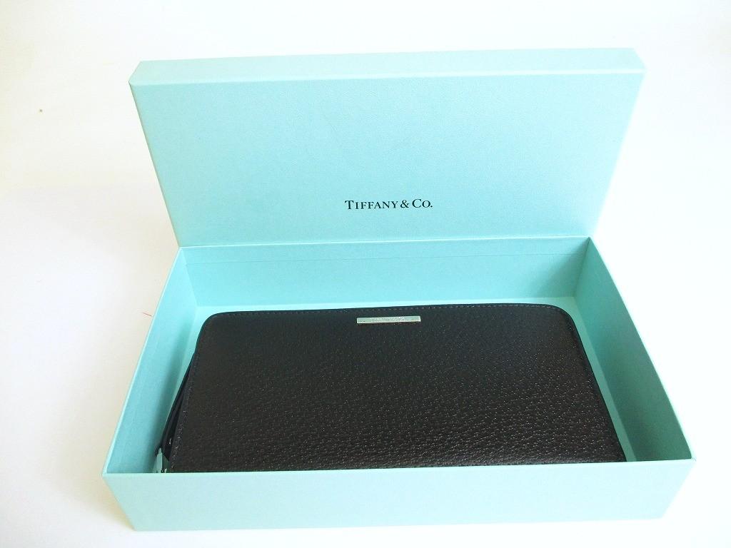 Authentic Tiffany & Co. Logo Plate Black Leather Round Zip Wallet #a871  Refurbished