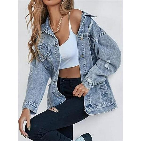 Dámská nadměrná roztrhaná džínová boyfriend bunda